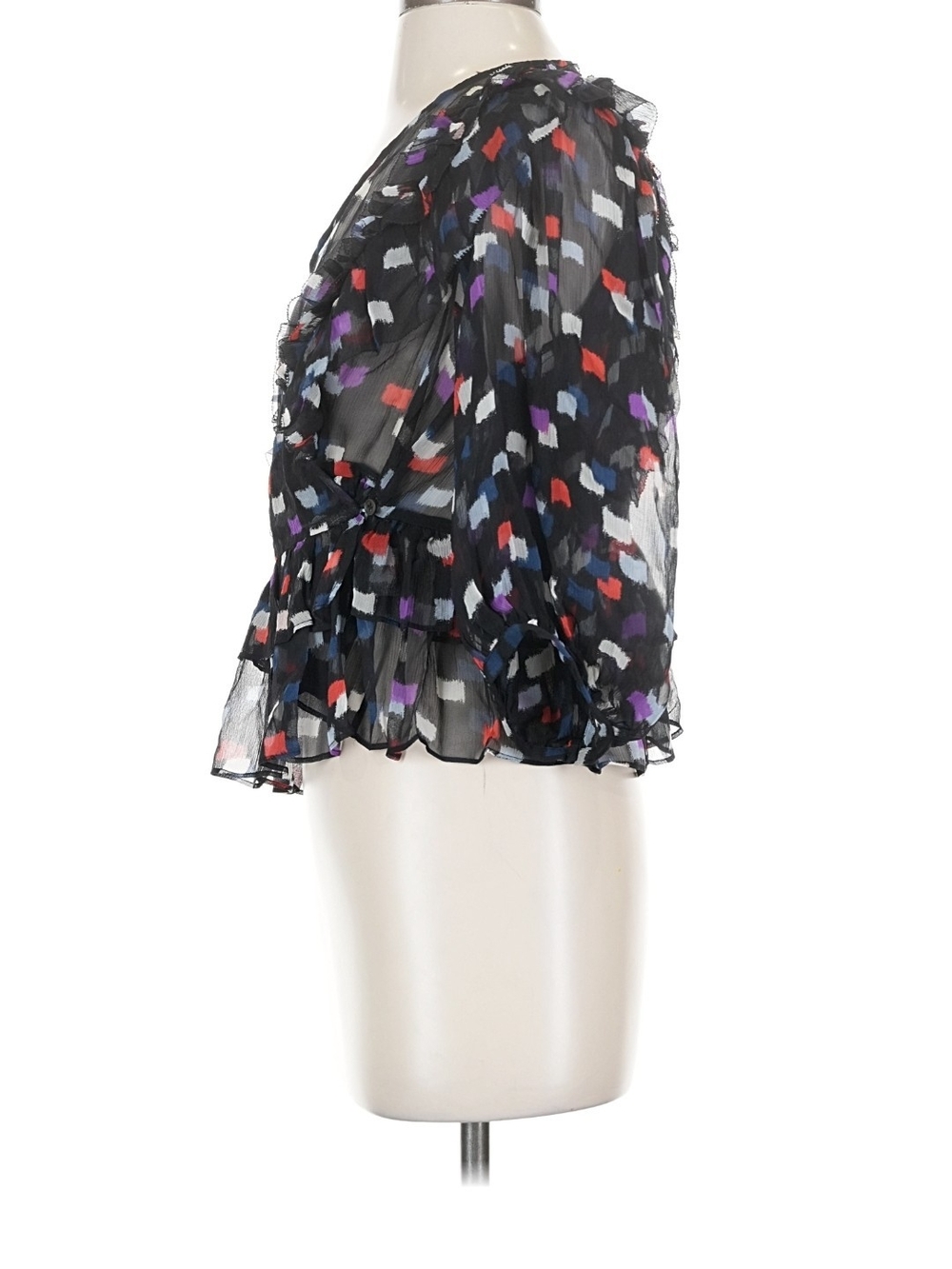 Joie Black Silk Abstract Squares Wrap Blouse - Picture 4 of 12
